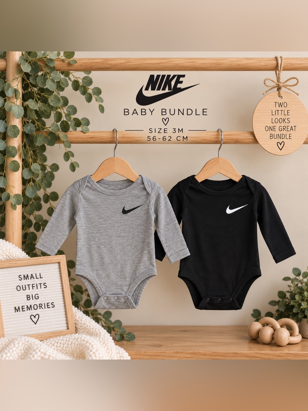 Nike Baby 2-Piece Long Sleeve Bodysuit Bundle 3M Grey & Black
